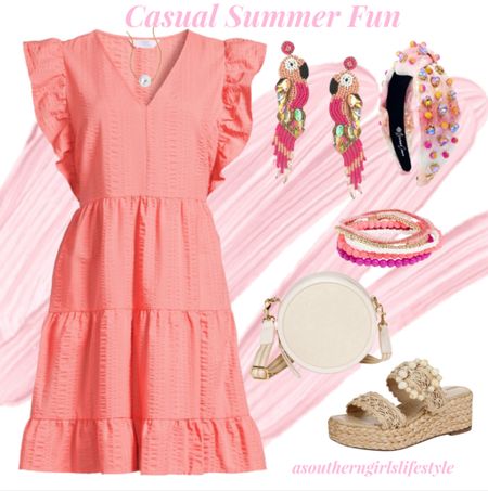 Casual Summer Fun Outfit 

Headband is BriannaCannon.com my discount code is: 10Anna 

Coral Flutter Sleeve Seersucker Texture Dress, Pink Beaded Parrot Earrings, Pearl Pendant Necklace, Multicolor Beaded Bracelets, Canteen Crossbody Bag & Raffia Wedge Espadrille Sandals 

Spring Dress. Spring Outfit. Summer Dress. Summer Outfit. Walmart Fashion. Target.

#LTKStyleTip #LTKFindsUnder100 #LTKSeasonal