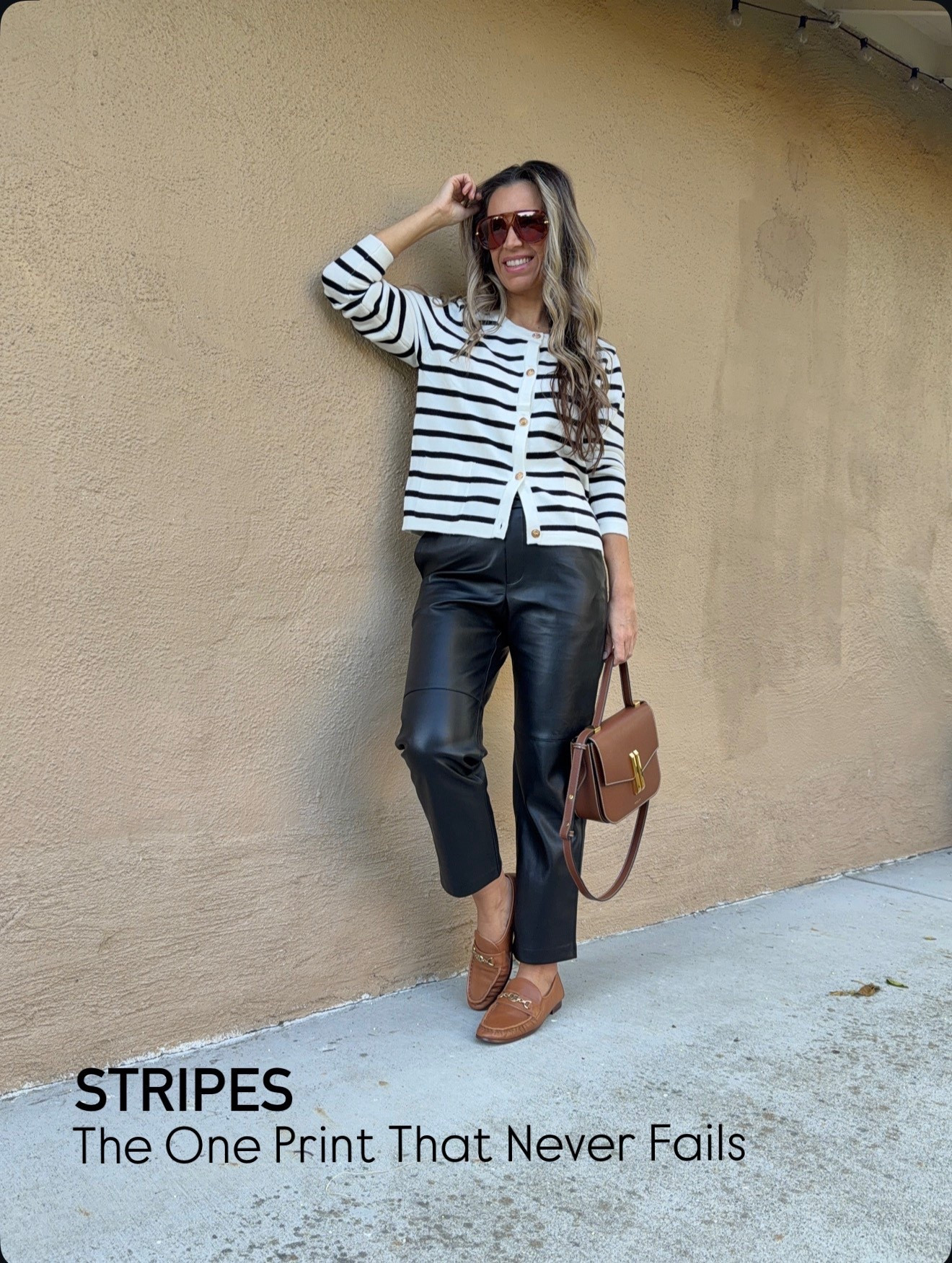 Striped cardi sz S
Faux leather pants sz XS

I’m 5’5” 122 lbs 
Camel loafers true to size 



#LTKSeasonal #LTKMidsize #LTKFindsUnder50