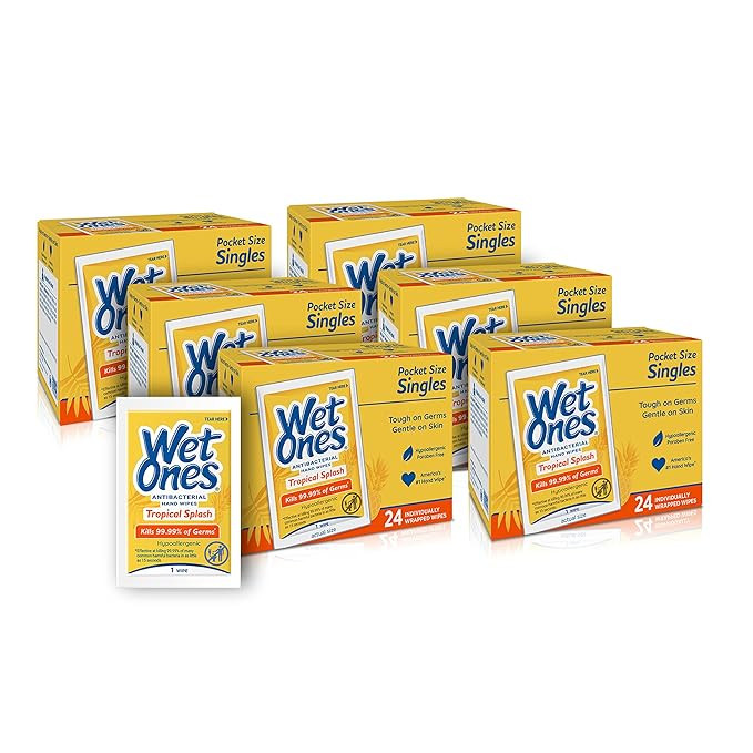 Wet Ones Antibacterial Hand & Face wipes, Tropical Splash Singles, 24 Count, Pack Of 6 | Amazon (US)
