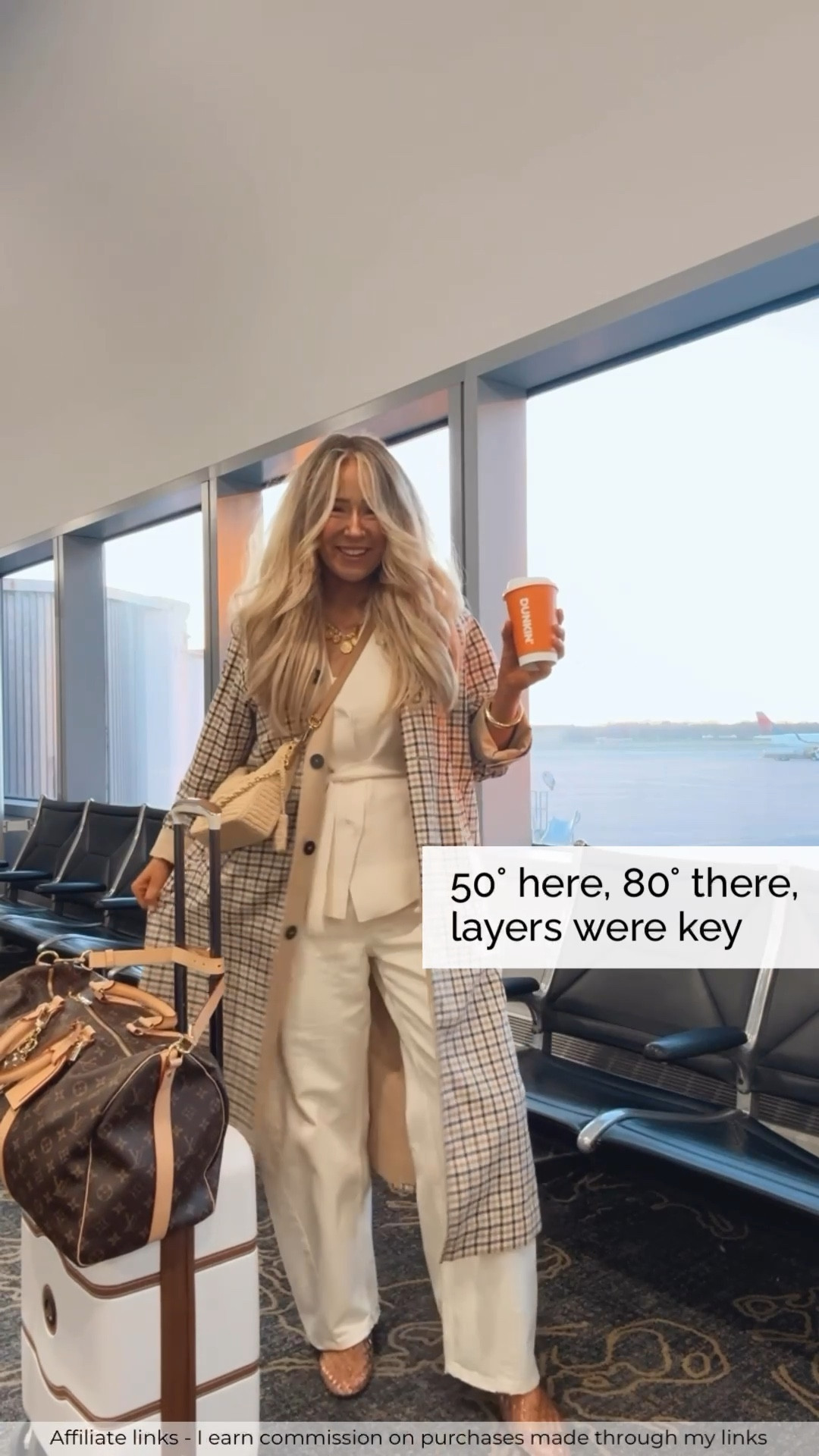 Affiliate links - I earn commission on purchases made through my links | stylish travel outfit going from cold weather to warm weather 