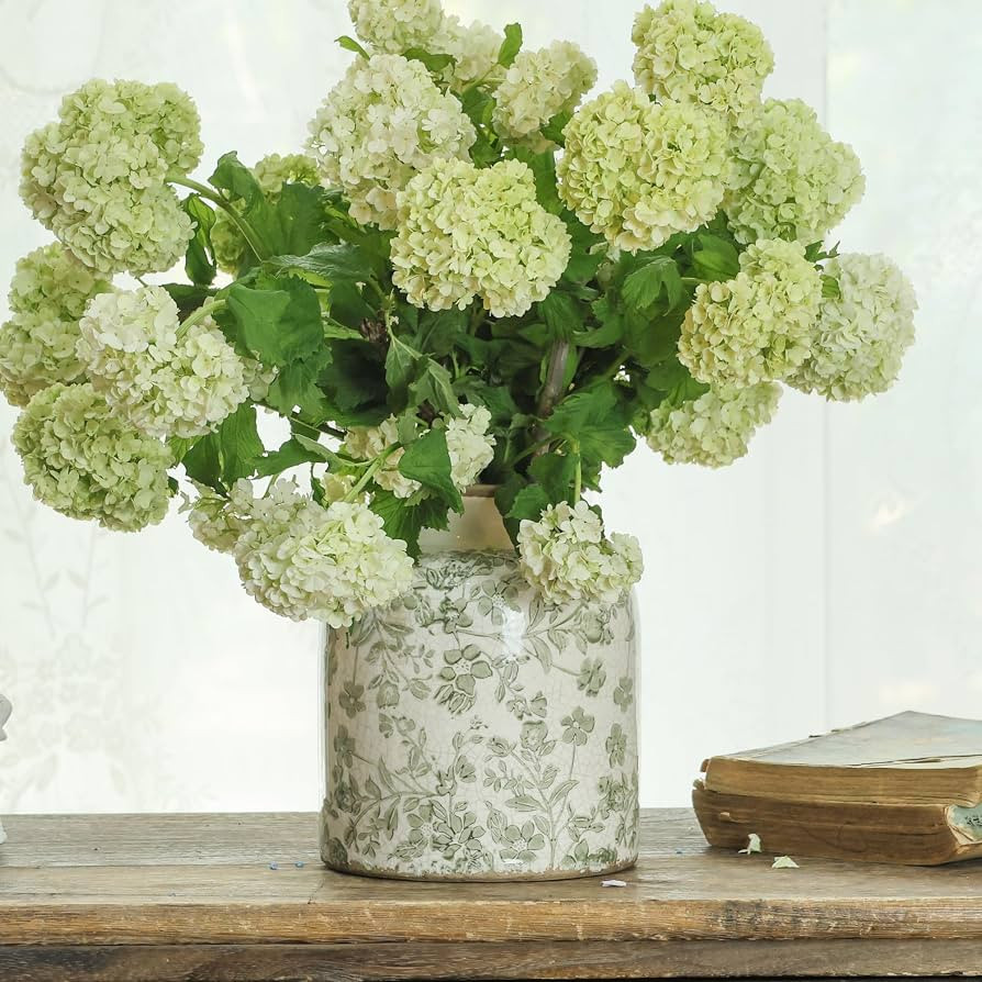 Floral Chinoiserie Ceramic Vase, 15.7 cm Ice Cracked Hand-Painted Pastel Green Botanical Design, ... | Amazon (UK)