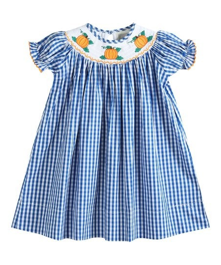 Blue Gingham Pumpkin Smocked Bishop Dress - Infant, Toddler & Girls | Zulily