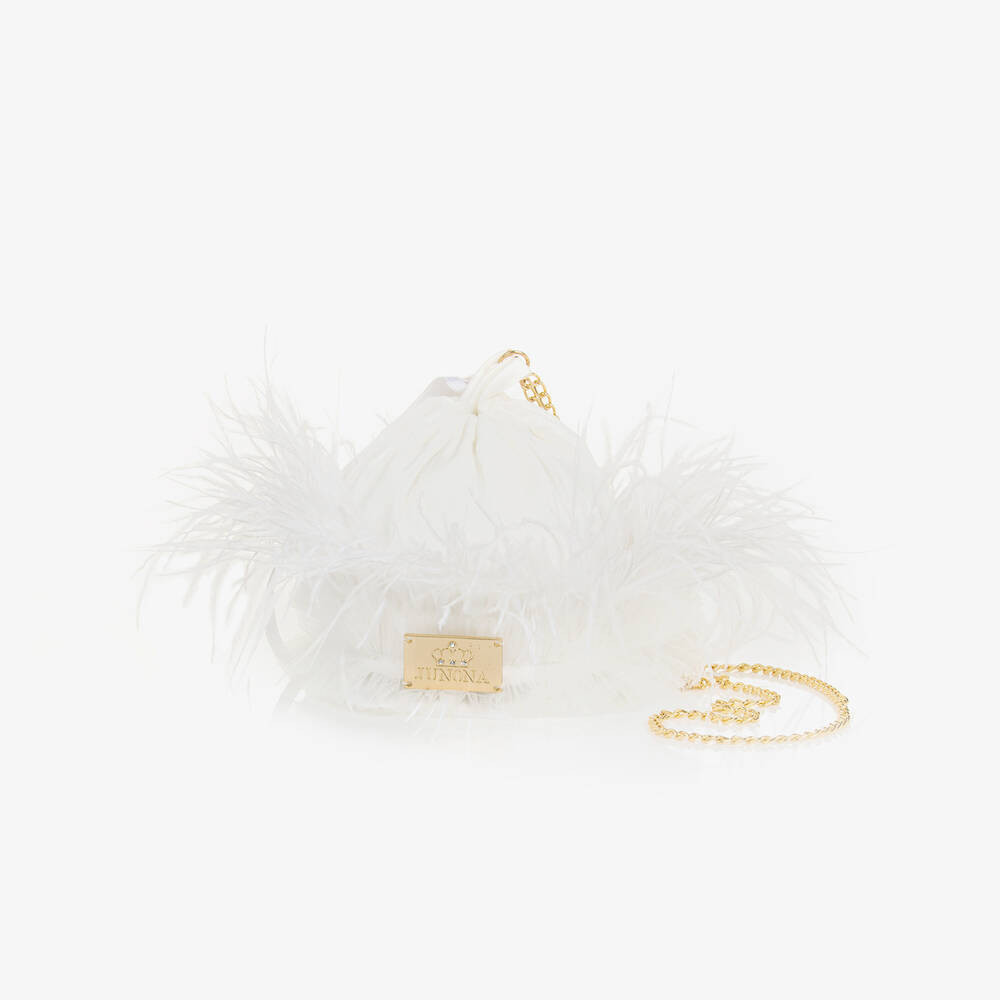 Junona Girls White Feather Bag (14Cm) | Childrensalon