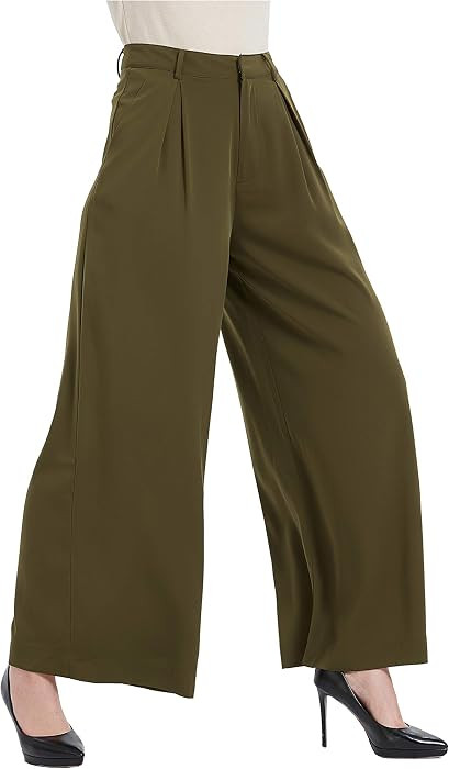 Tronjori Womens High Waist Casual Wide Leg Palazzo Business Pants | Amazon (US)