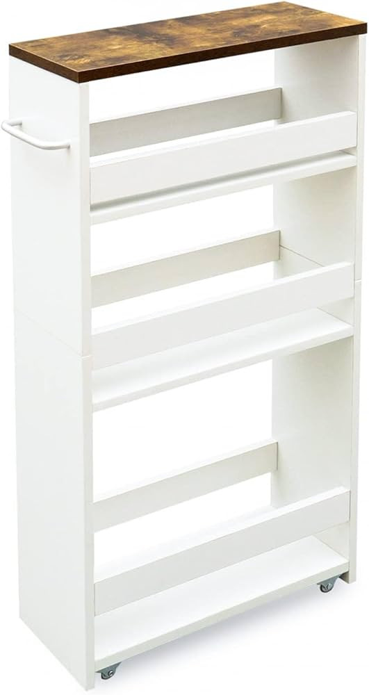 TEAMIX 4 Tier White Slim Storage Cart with Handle, Slide Out Storage Rolling Utility Cart Mobile ... | Amazon (US)