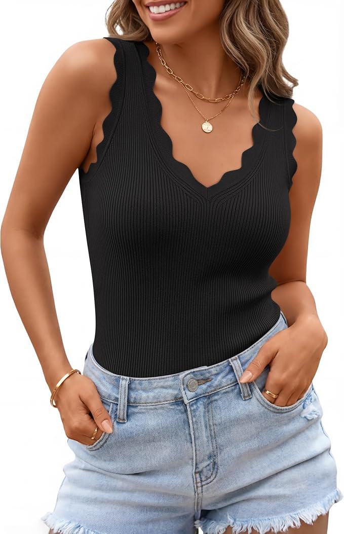 ZESICA Womens Sleeveless Tank Tops 2026 V Neck Ribbed Knit Shirts Summer Casual Cute Y2K Sweater ... | Amazon (US)