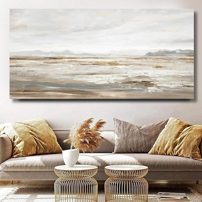 TRAIN2 ART Abstract Wall Art Canvas Wall Art for Living Room Brown and Grey Ocean Wall Decor Larg... | Amazon (US)