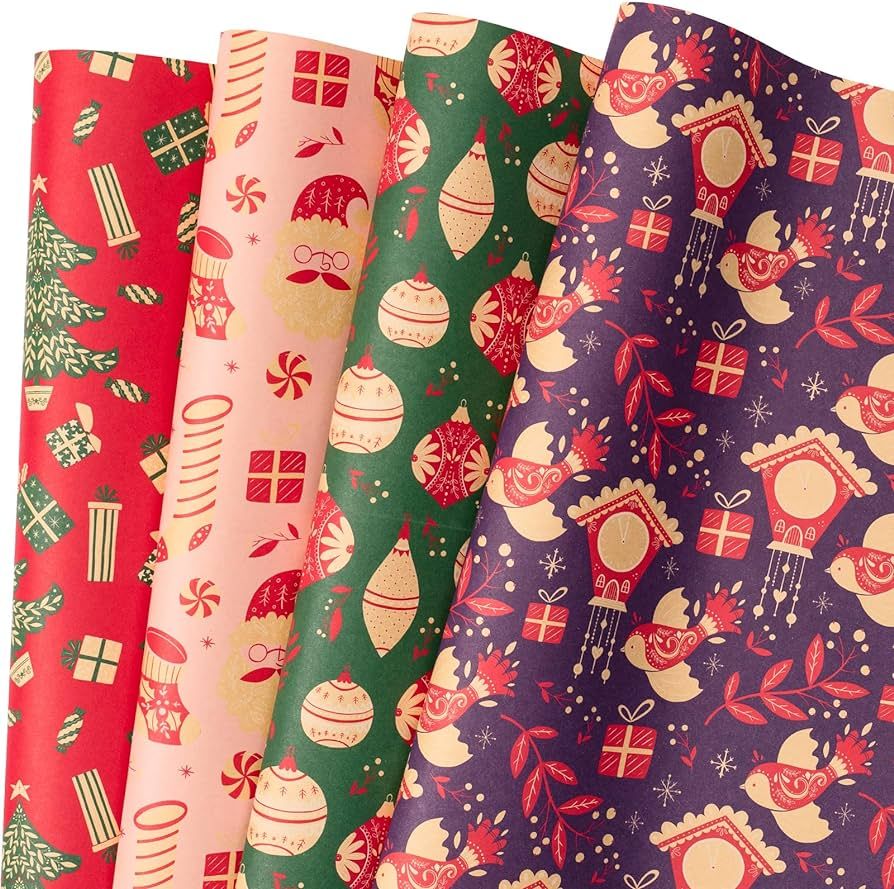 RUSPEPA Kraft Wrapping Paper Sheets - Christmas Dove and Socks Design - 12 Folded Sheets-19.68 X ... | Amazon (US)