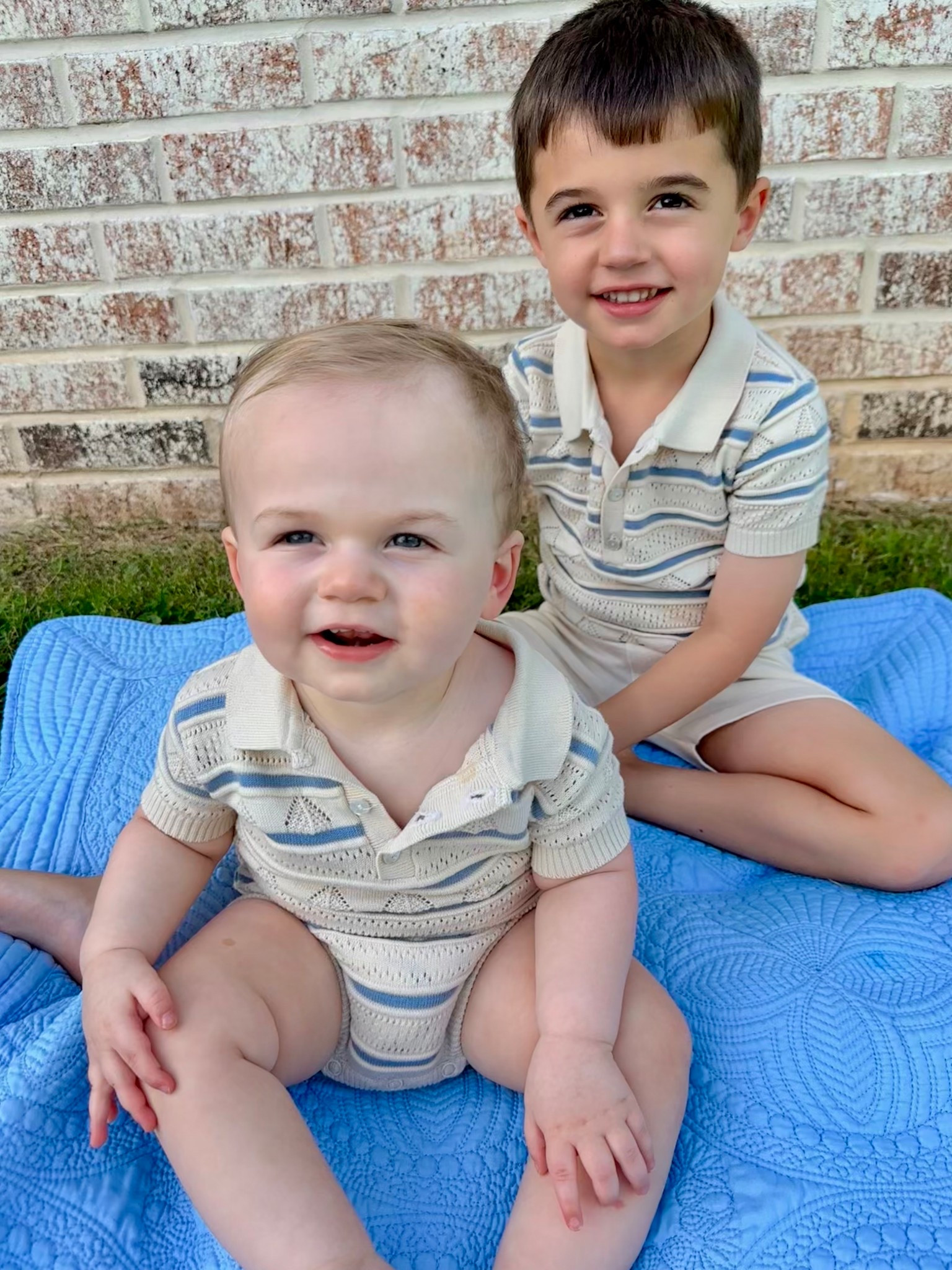 The sweetest summer knits from @feltmanbrothers 🩵 Turner is wearing a 4T and Mills is in an 18M bubble. 

#LTKKids #LTKFamily #LTKBaby