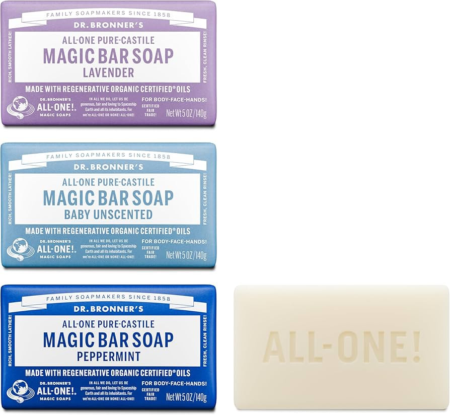 Dr. Bronner's Pure-Castile Magic Bar Soap- Made with Regenerative Organic Certified Oils- For Fac... | Amazon (US)
