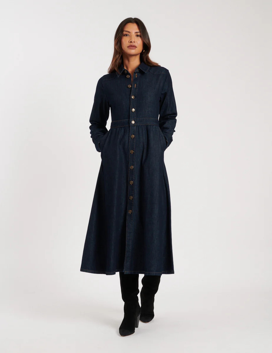 Dark Wash Denim Graceland Midi Shirt Dress | Nobody's Child