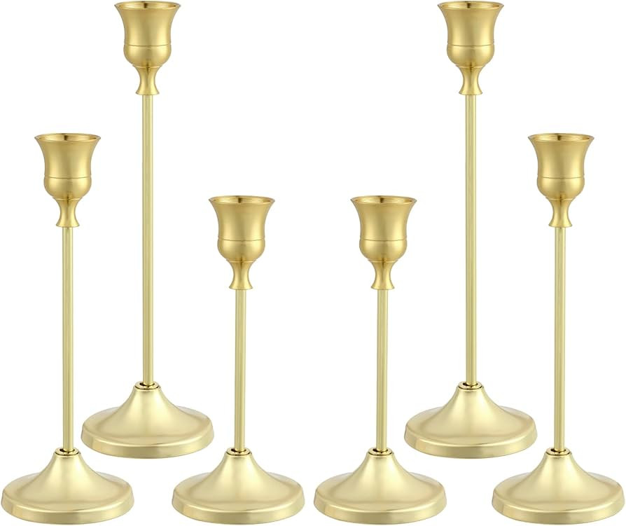 Candlestick Holders 6PCS, Metal Taper Candle Holder, Gold Candle Holders for Pillar Candles, Cand... | Amazon (US)