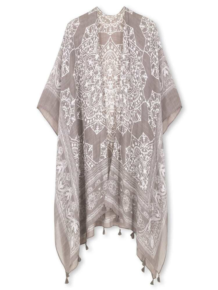 Floral Print Tassel Hem Kimono Summer Vacation Beach | SHEIN
