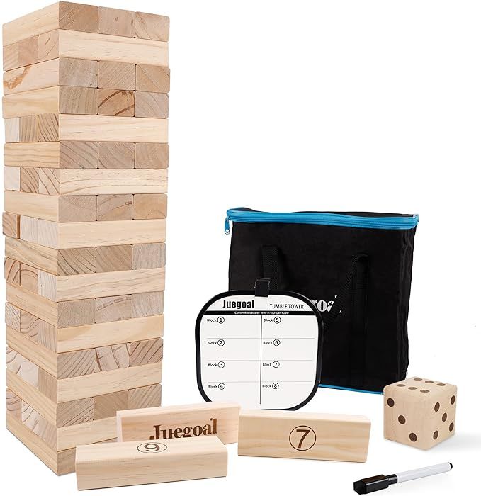 Juegoal 54 Pieces Giant Tumble Tower Blocks Game Giant Wood Stacking Game with 1 Dice Set Canvas ... | Amazon (US)
