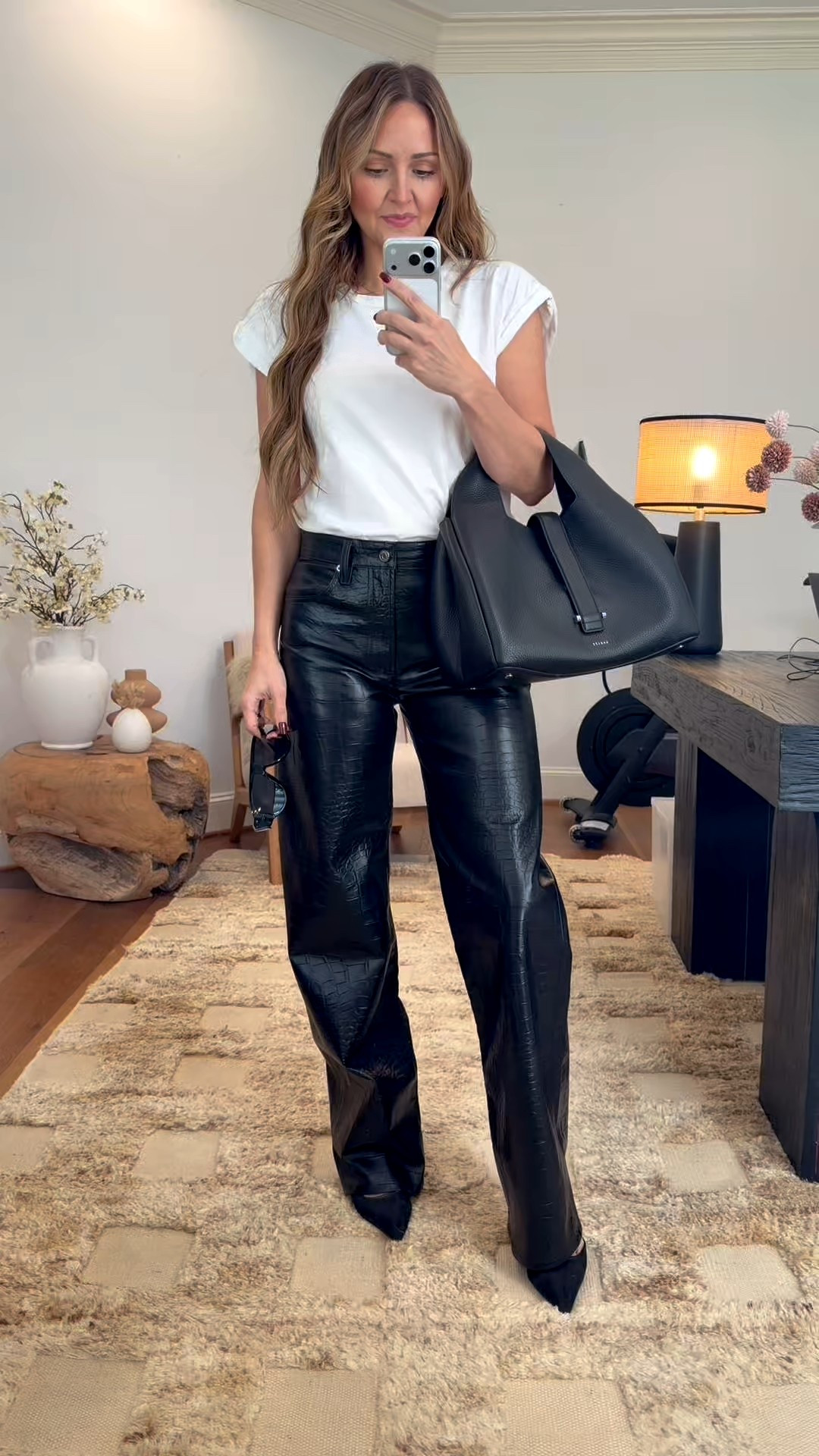 Classic white tee with a spicy faux leather croc pattern pant! Also styled with my new fav Radley bag (that is majorly on sale right now!)

#LTKStyleTip #LTKItBag #LTKSaleAlert