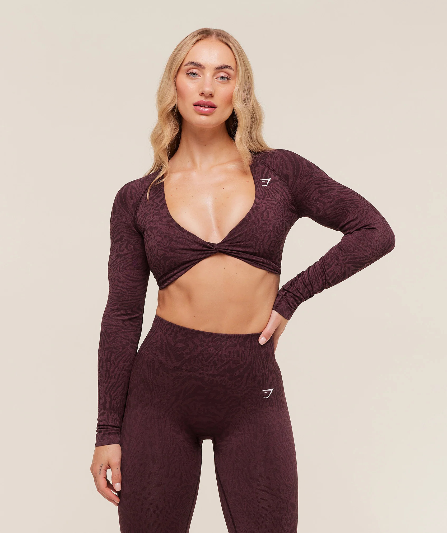 Gymshark Adapt Animal Long Sleeve Crop Top - Cherry Purple/Reset Pink | Gymshark US