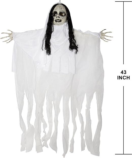 JOYIN 43" Halloween Hanging Ghost Decoration, Halloween Scary Hanging Ghost Girl with Light-up He... | Amazon (US)
