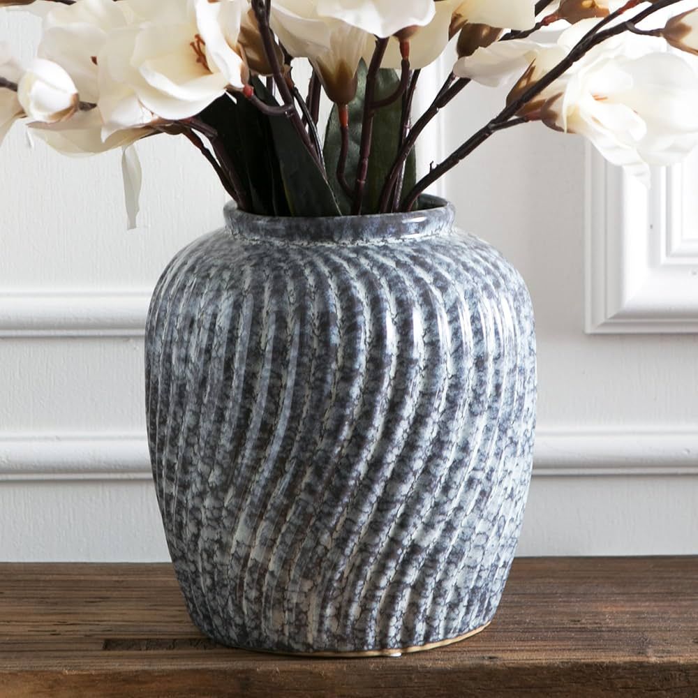 Amazon.com: Tenforie Ceramic Flower Vase, Blue Texture Decorative Jar Vase for Home Decor, Pampas... | Amazon (US)