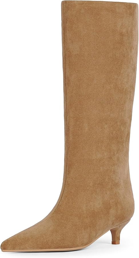 Knee High Boots Women Slip on Low Kitten Heel Tall Boots Pointed Toe Long Fall Boots for Women | Amazon (US)