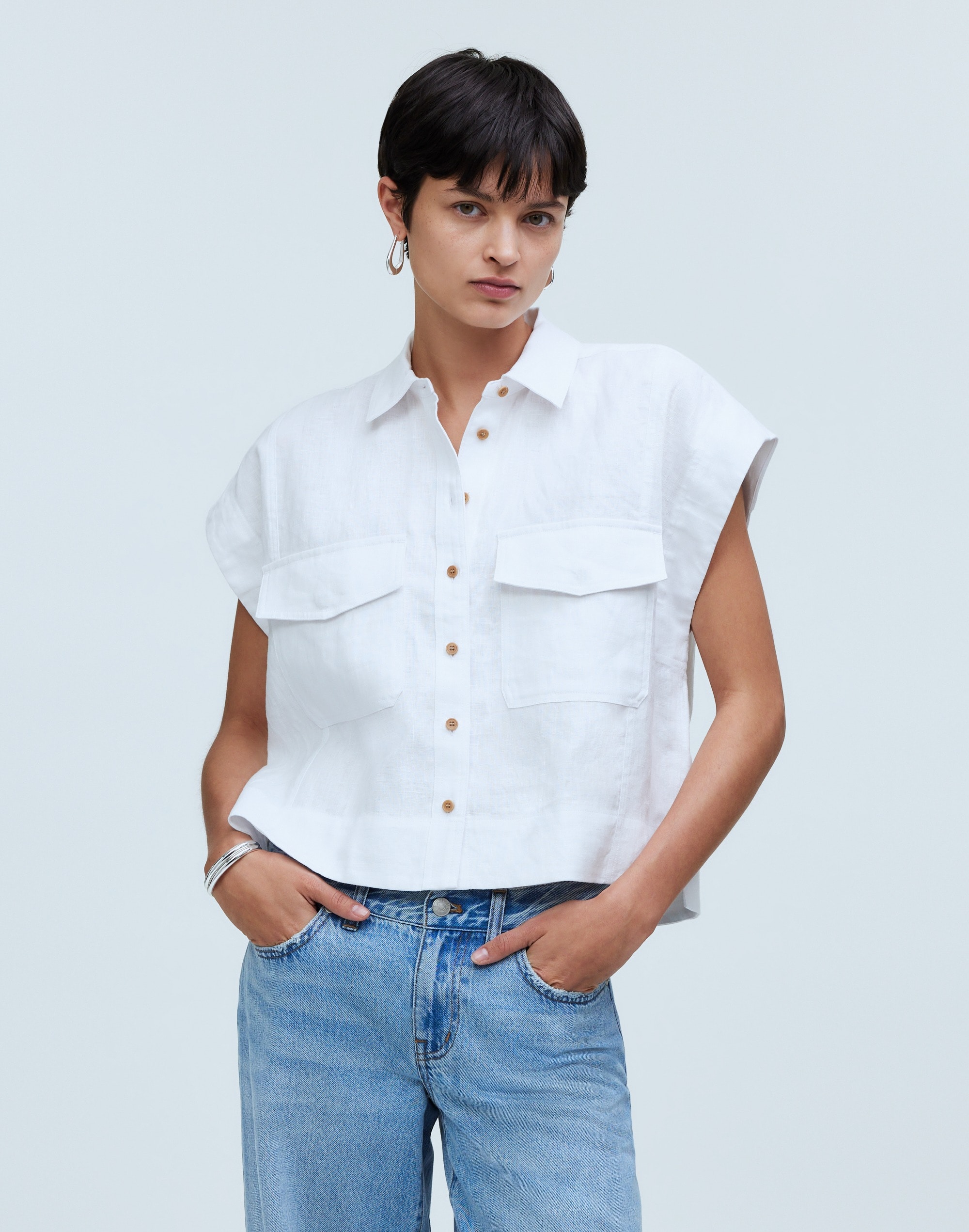 Flap-Pocket Button-Up Shirt in 100% Linen | Madewell