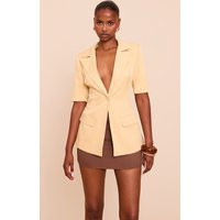 Butter Yellow Short Sleeve Button Blazer | PrettyLittleThing US