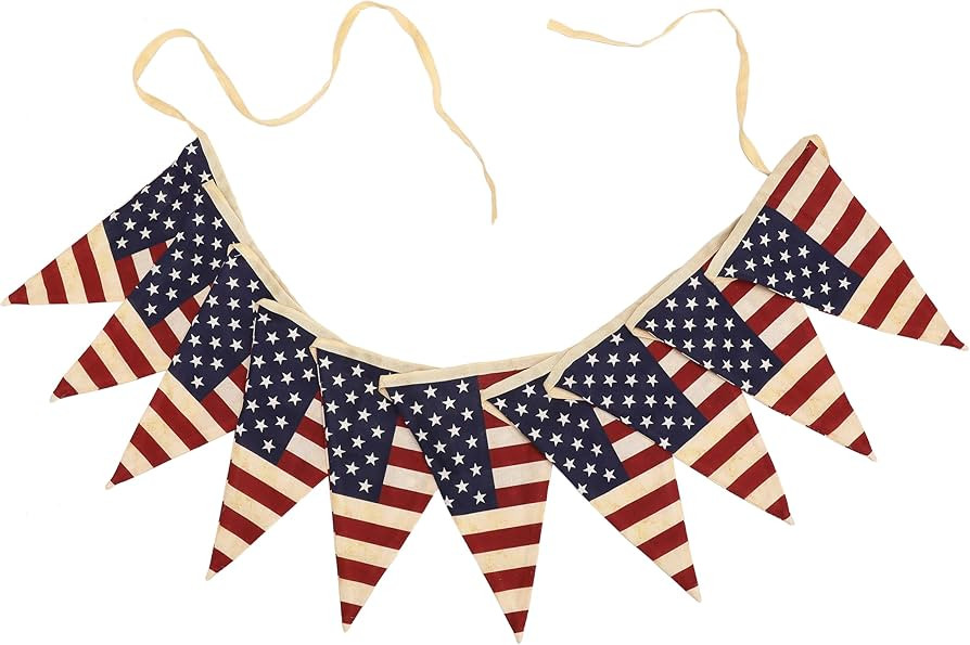 Vintage American Flag Bunting Banner, 5 Meter Cotton Garland with 10 Double-Sided USA Pennant Fla... | Amazon (US)