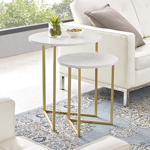 Walker Edison Modern Round Metal Base Nesting Set Side Accent Table Living Room Storage Small End Ta | Amazon (US)