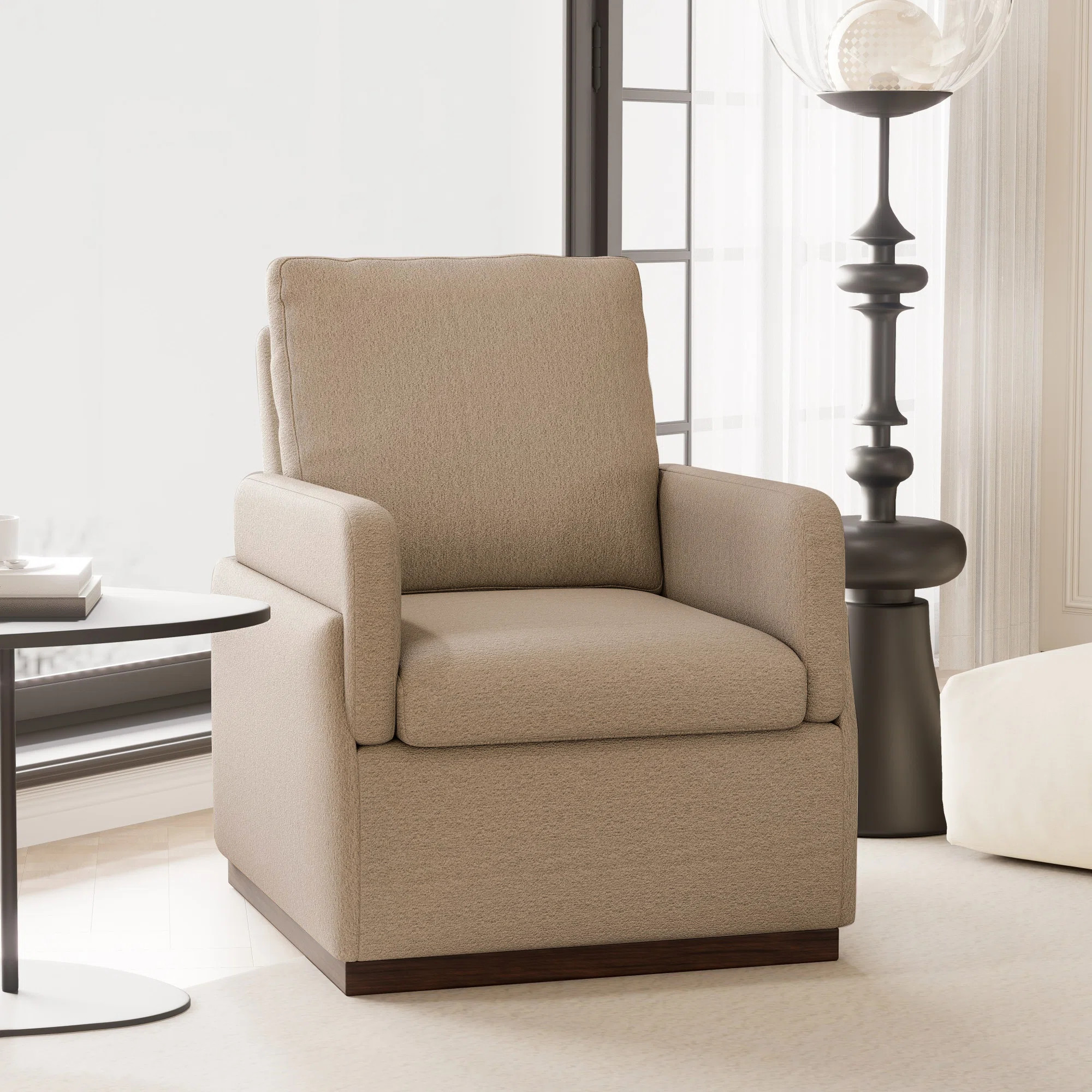 Latitude Run® Boucle  Upholstered Accent Chair Full Back Armchair With Solid Wood Base | Wayfair | Wayfair North America