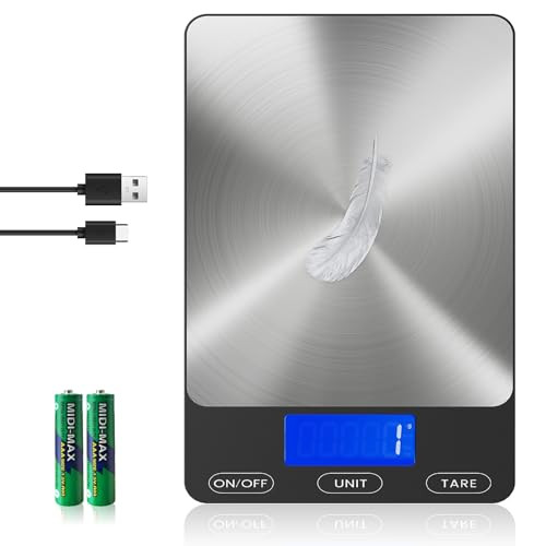 Food Scale -33lb Digital Kitchen Scale for Food Ounces Grams Rechargeable 304 Stainless Steel,Batteries and Type-C Charging | Perfect for Meal Prep, Cooking, and Baking, Black, Larger Size | Amazon (US)