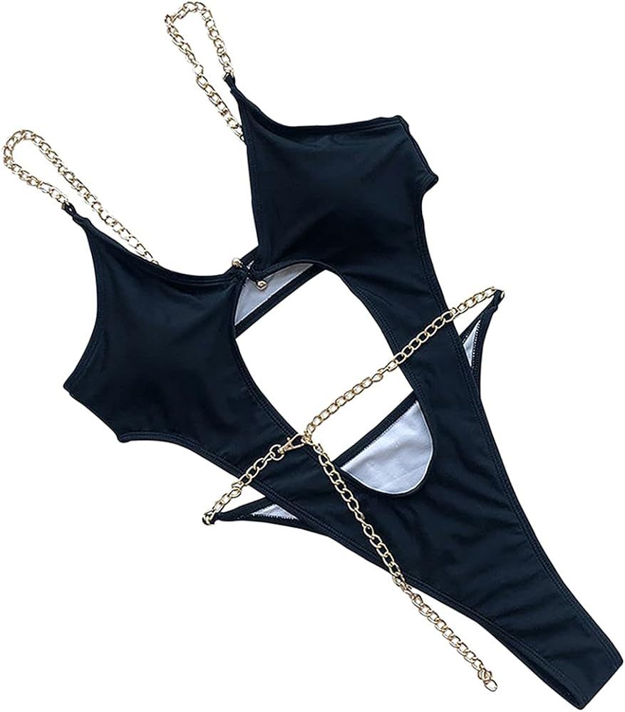Claxxy Women's Chain Linked Strap Bathing Suit Swimsuit Sparkle Sexy Bikini Bra Padded Beach Wear... | Amazon (US)