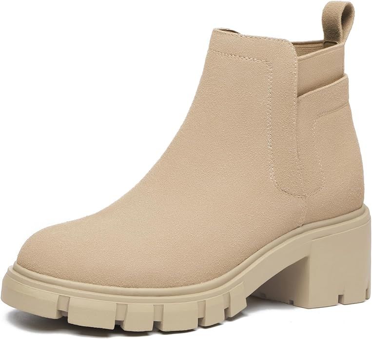 Athlefit Women's Chelsea Boots Casual Lug Sole Platform Chunky Heel Ankle Booties | Amazon (US)