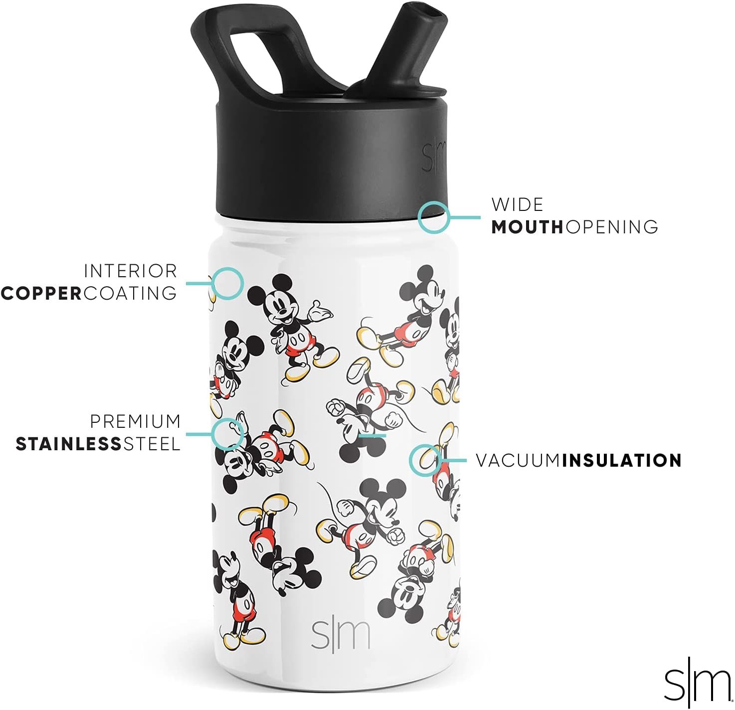 Simple Modern Disney Mickey Mouse Kids Water Bottle with Straw Lid | Reusable Insulated Stainless... | Amazon (US)