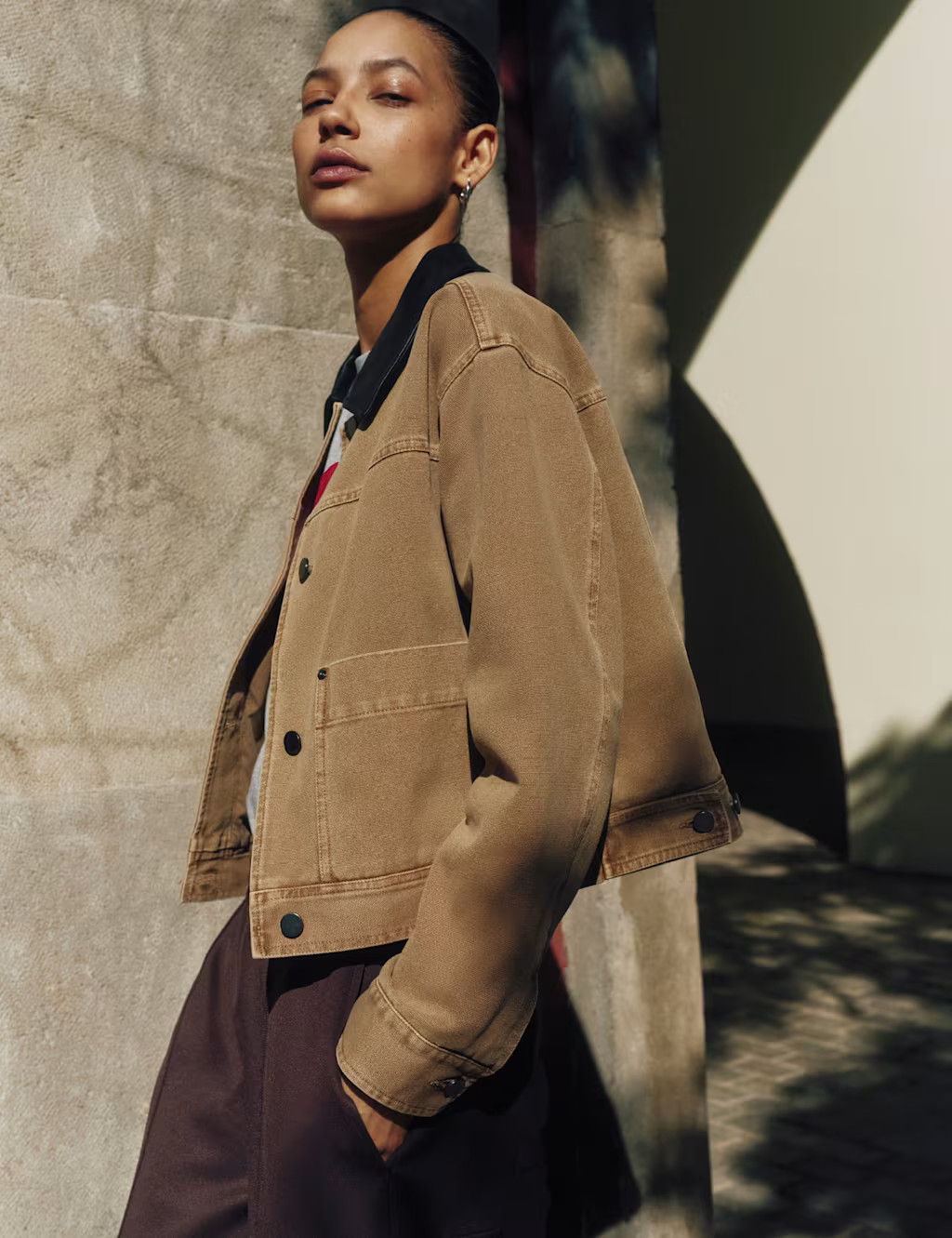 Pure Cotton Leather Collar Cropped Jacket | Marks & Spencer (UK)