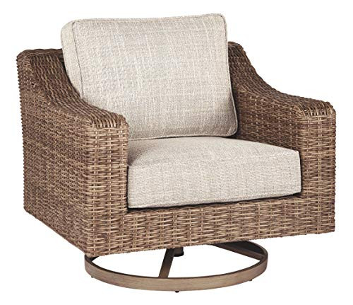 Signature Design by Ashley Beachcroft Outdoor Swivel Upholstered Wicker Patio Lounge Chair, Light Gr | Amazon (US)