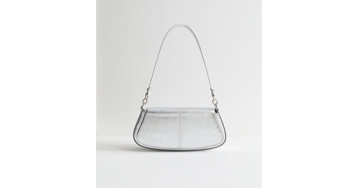 Silver Patent Faux Leather Curved Shoulder Bag | New Look | New Look (UK)