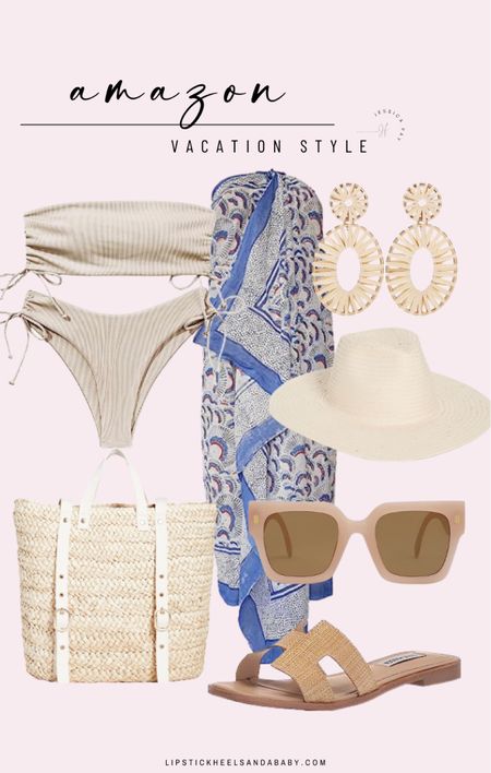 Amazon vacation style
White bikini
Sarang
Beach bag