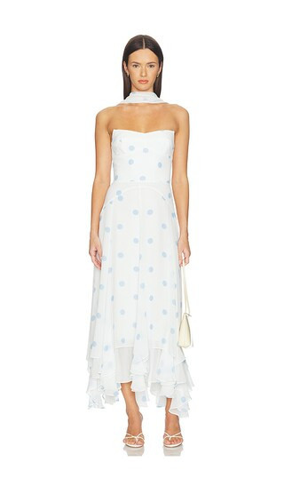 Amanda Uprichard Monterey Dress With Scarf in Ivory,Baby Blue. - size S | Revolve Clothing (Global)