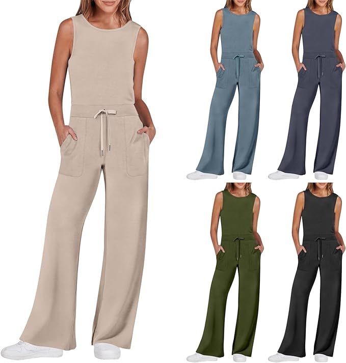Women Air Essentials Jumpsuits Summer Casual Sleeveless Jumpsuits Dressy Romper Wide Leg Jumpsuit... | Amazon (US)