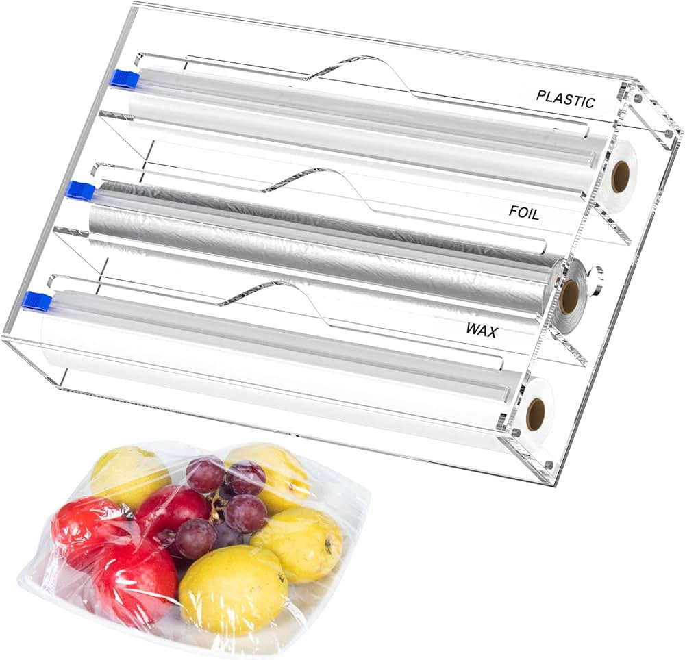 NPPLUS 3 in 1 Wrap Dispenser, Acrylic Foil Dispenser with Slide Cutter and Labels, Plastic Wrap, ... | Amazon (US)