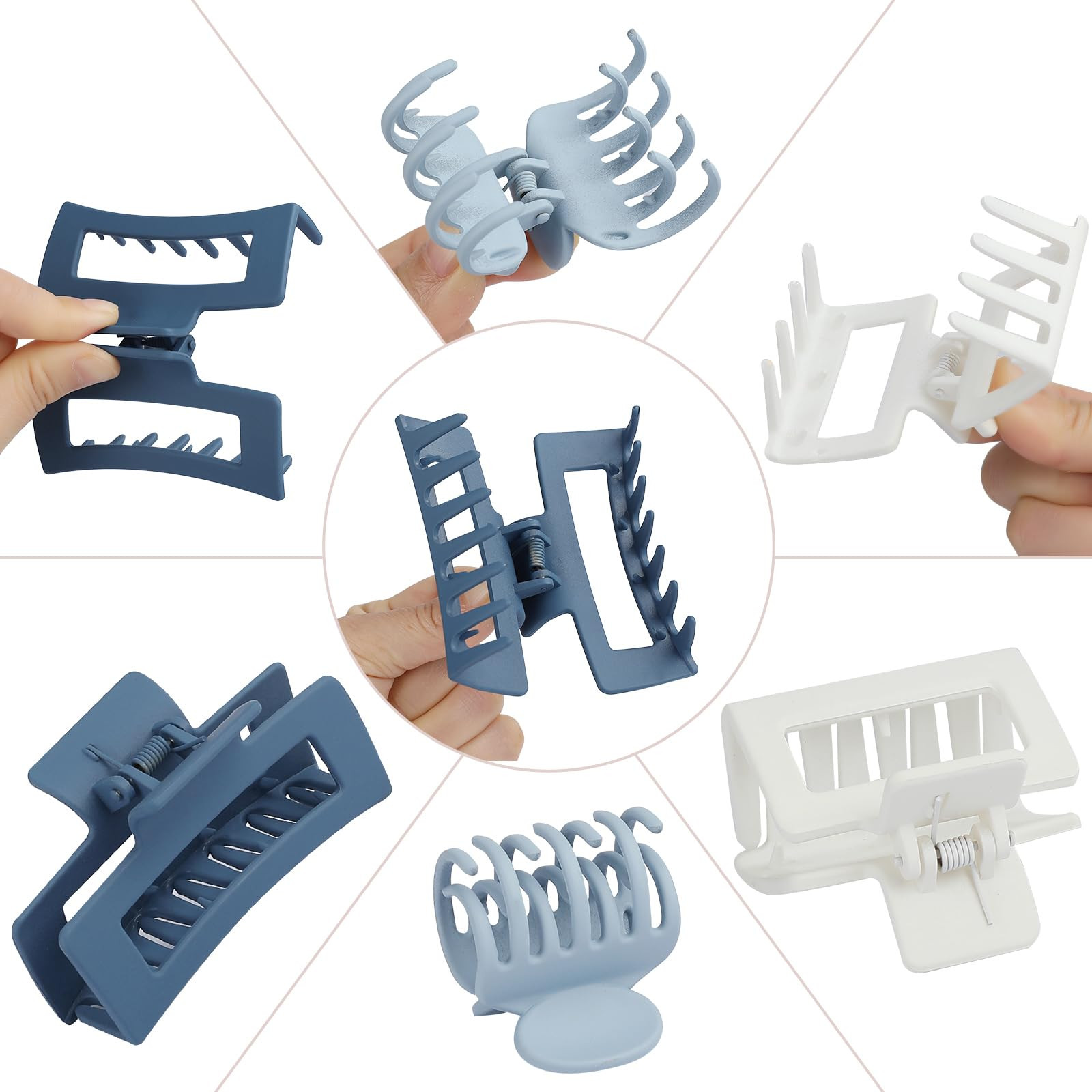 3 Style Blue Hair Claw Clips Set - 9 pcs Medium Rectangle and Square Clips for Thick and Thin Hai... | Amazon (US)
