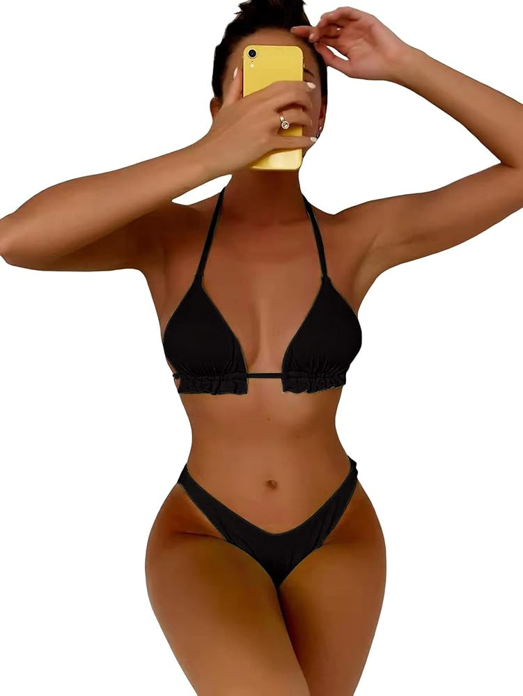 Floerns Women's Floral Frill Trim Underwire High Cut Two Piece Bikini Swimsuit | Amazon (US)