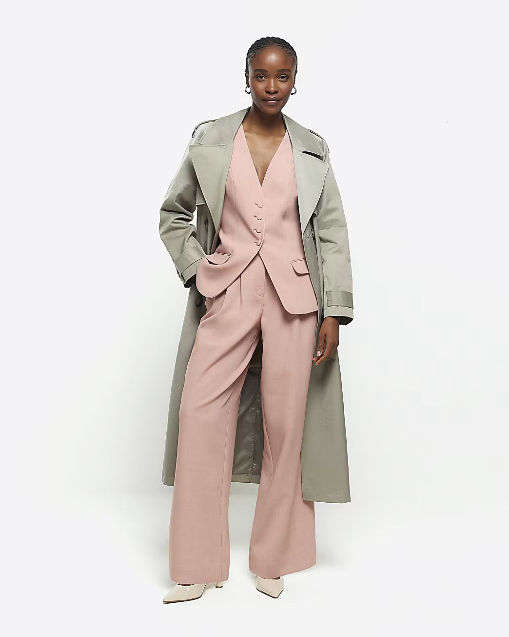 Pink pleated wide leg trousers | River Island (UK & IE)