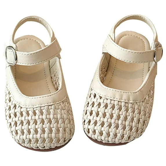 OSOLU Girls Sandals For Toddler Kids Summer Breathable Weaved Mary Jane Shoes Casual Hollow Out D... | Walmart (US)