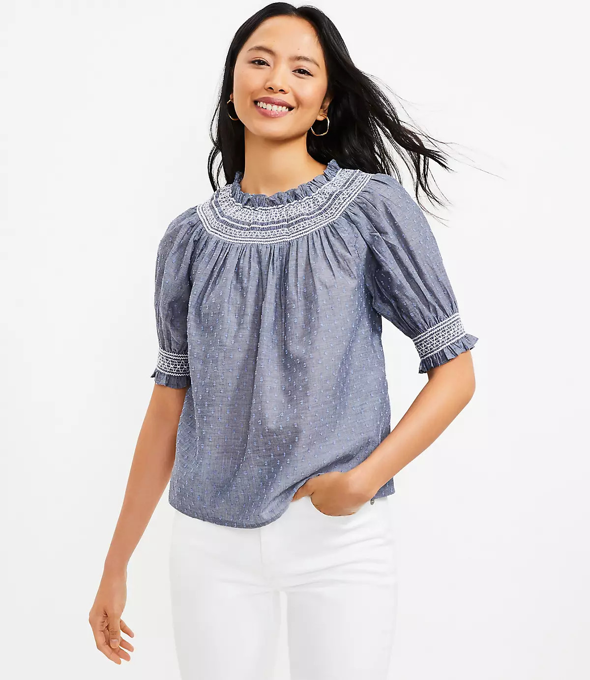 Clip Smocked Top | LOFT | LOFT