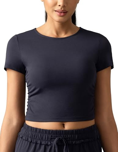 Colorfulkoala Women's Short\u2011Sleeve Crop Tops, Crew Neck Workout Tees | Amazon (US)