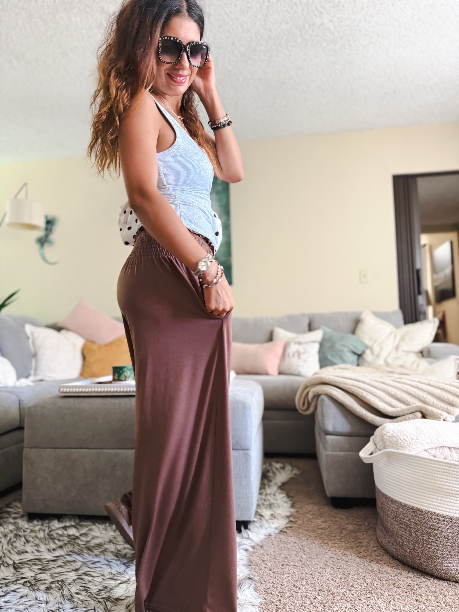 Vacation vibes but make it effortless ✨ This casual chic outfit is giving comfy + elevated with these flowy wide leg pants and buttery soft lightweight tank top with built-in bra. Perfect for travel days, brunch, errands, or a summer getaway 🌴 Paired with my designer-inspired Eric Javits sandals & woven bag for the ultimate relaxed luxe look 🤍 Ready to roll through the world in style.
Everything is size XS
Sandals size 8

vacation outfit ideas, casual chic outfit, wide leg pants outfit, lightweight long sleeve top, comfy travel outfit, effortless style, neutral vacation look, resort wear style, casual everyday fashion, spring summer outfit, airport outfit inspo, relaxed luxe fashion, woven tote bag, Eric Javits sandals, designer inspired accessories, comfy wide leg pants, minimalist outfit idea, mom style fashion, elevated casual outfit, chic vacation vibes

#LTKootd #LTKPetite #LTKTall