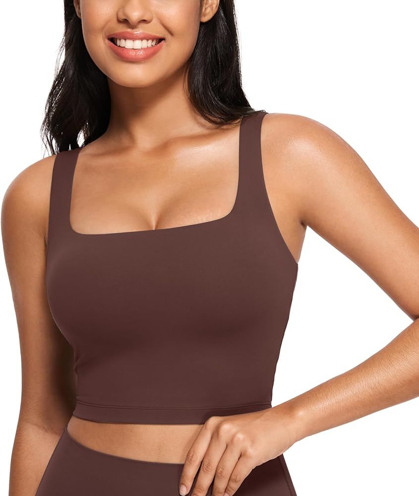 CRZ YOGA Butterluxe Womens Square Neck Longline Sports Bra - Workout Crop Tank Tops Padded with B... | Amazon (US)