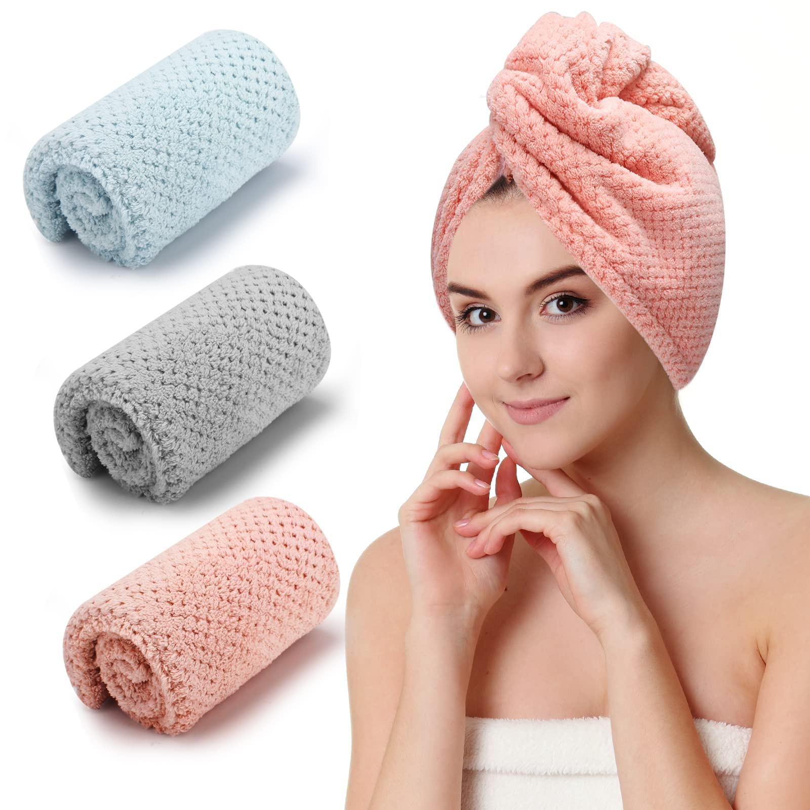 CZZXI 3 PCS Microfiber Hair Towel, Hair Wraps for Women Wet Hair, Fast Drying Hair Turban, Anti F... | Amazon (CA)