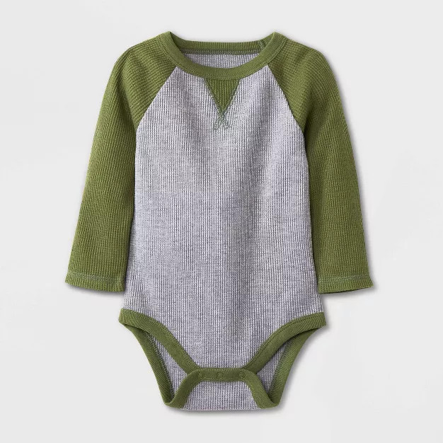 Baby Boys' Dorito Raglan Thermal Long Sleeve Bodysuit - Cat & Jack™ Olive Green/Gray | Target