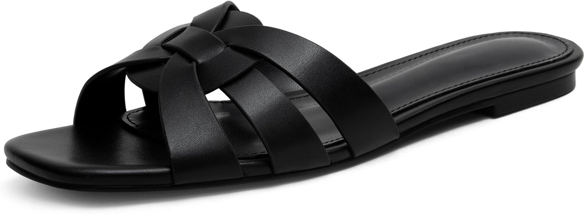 Women's Square Toe Slide Sandals \u2013 Faux Leather Flat Slip-On, Casual Summer Dressy Shoes | Amazon (US)
